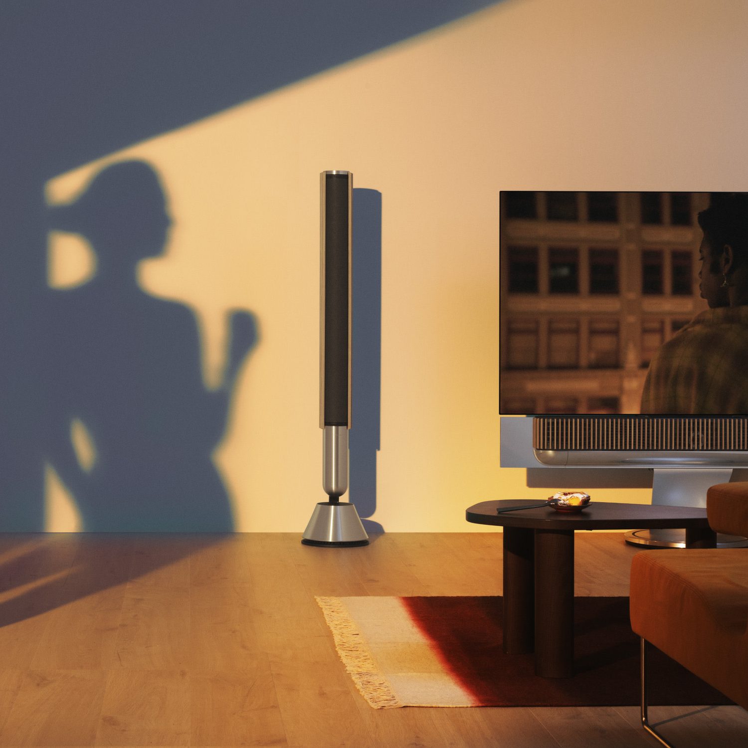 Beosound Theatre soundbar beneath a television