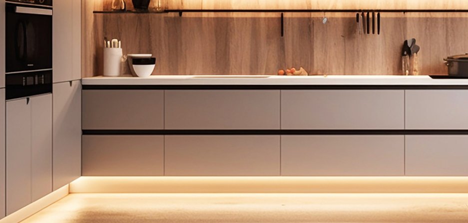 Toe-kick floor lighting in a kitchen