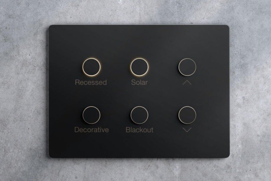 Black Lutron Alisse keypad with brass buttons