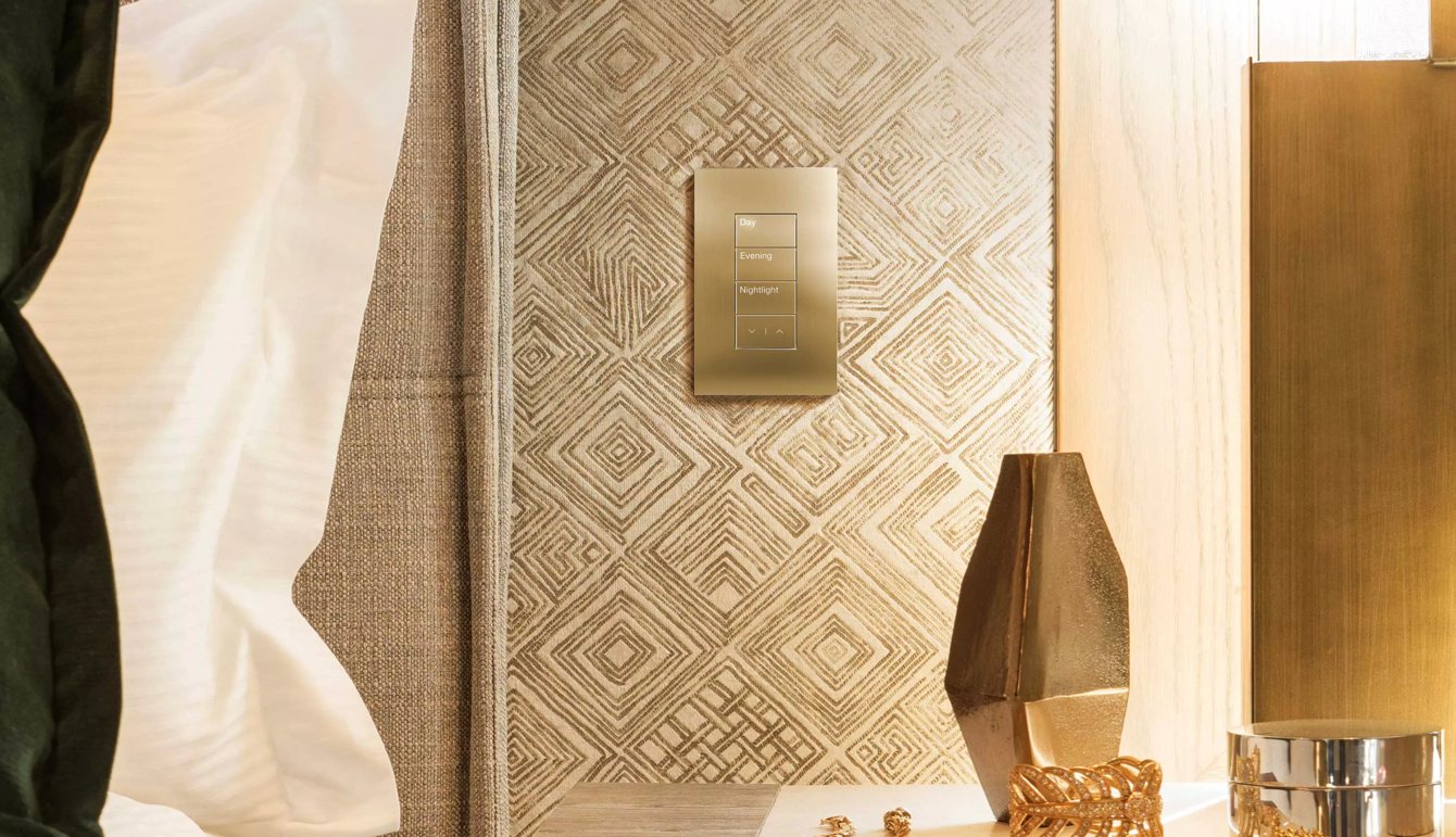 Gold Palladiom keypad on patterned wallpaper