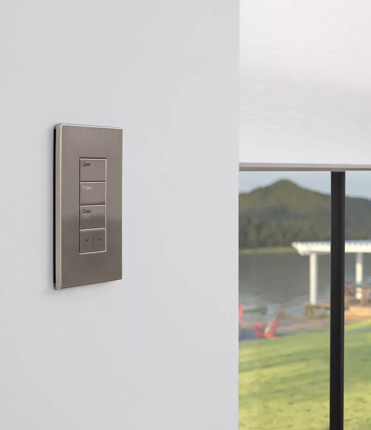 Satin nickel Palladiom keypad on a white wall