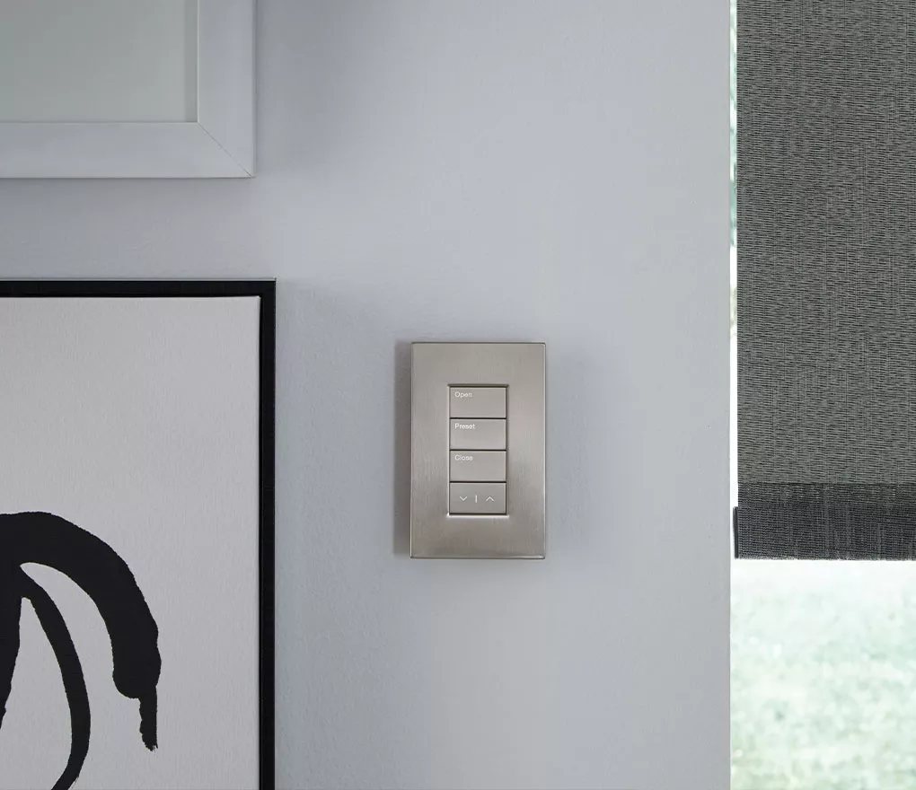 Palladiom keypad beside artwork and a shade