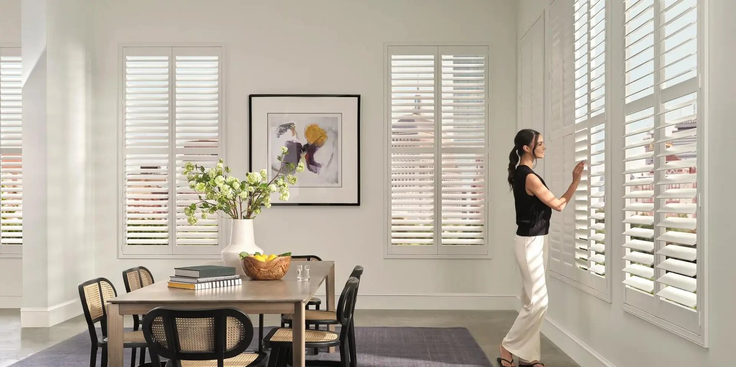 Hunter Douglas plantation shutters in a dining room
